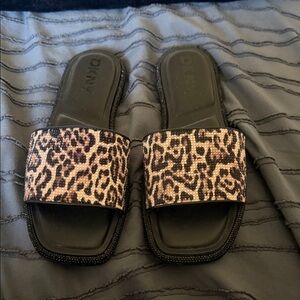 DKNY Leopard Print Slide Sandals